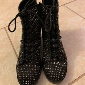Combat boots with gemstones